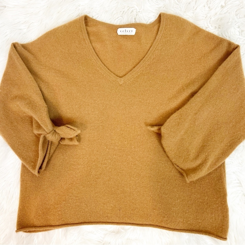 VELVET BY GRAHAM & SPENCER CASHMERE BROWN V-NECK 3/4 SLEEVE SWEATER SZ XL